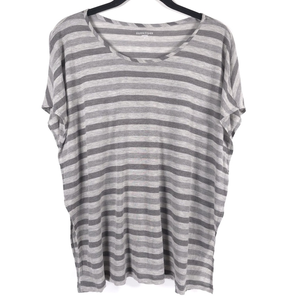 EILEEN FISHER USA🇺🇸MADE Striped Side Slits Cap Sleeve Tunic Top MEDIUM